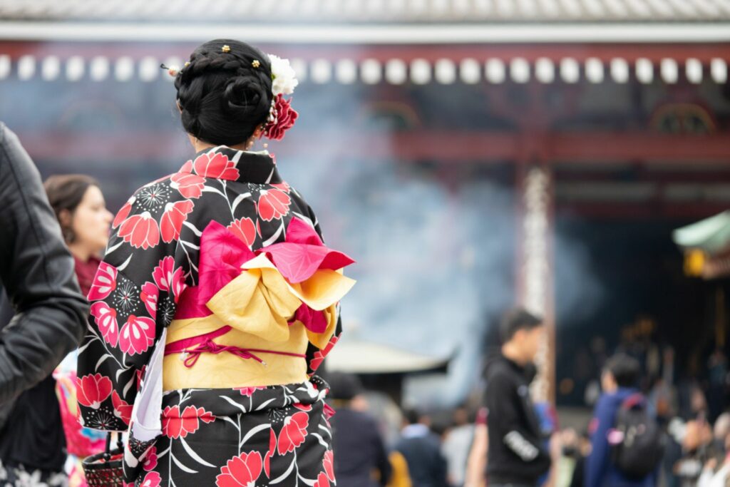 Visitor in kimono at Senso-ji