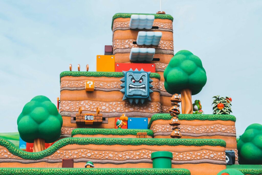 Thwomp decorations in Super Nintendo World