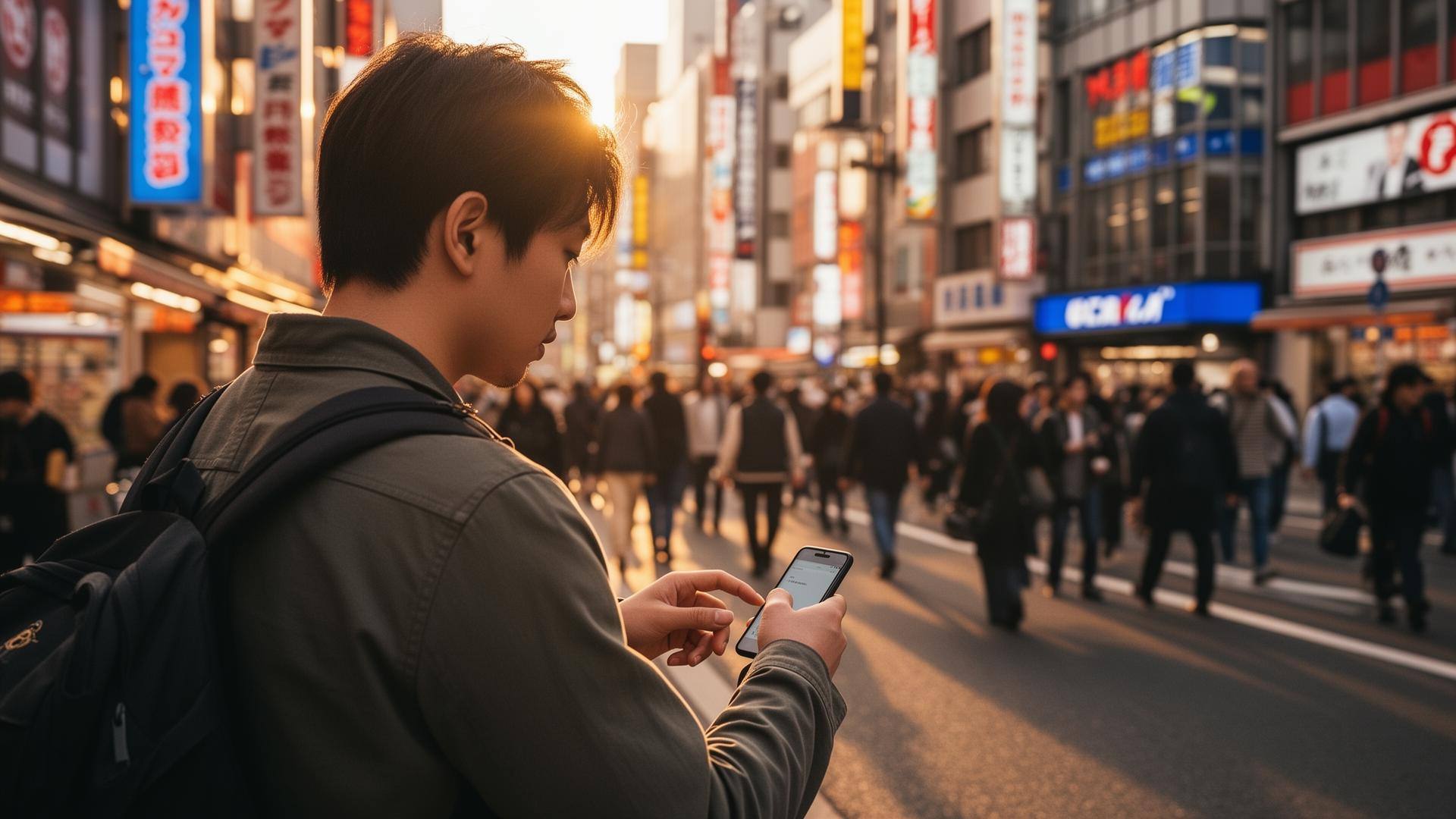 Traveler using smartphone in Tokyo